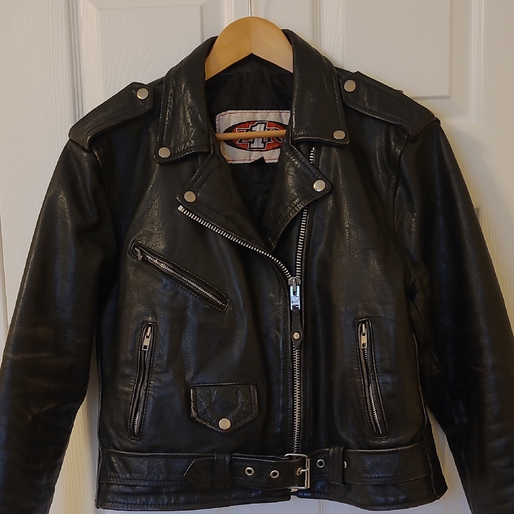 Vintage Black Leather Motorcycke Jacket